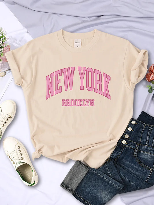 New York Brooklyn Pink City Letter Women Tshirt Street Breathable Short Sleeve Harajuku Cool Tee Shirt Casual Summer T-Shirt