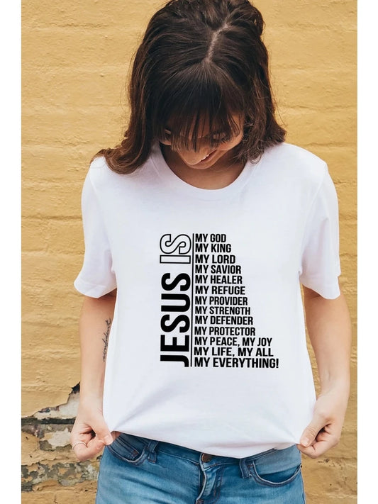 Jesus Is My God King Everything Women Vintage Tops Harajuku Christian T-shirt Faith Short Sleeve Streetwear Graphic Tees Female